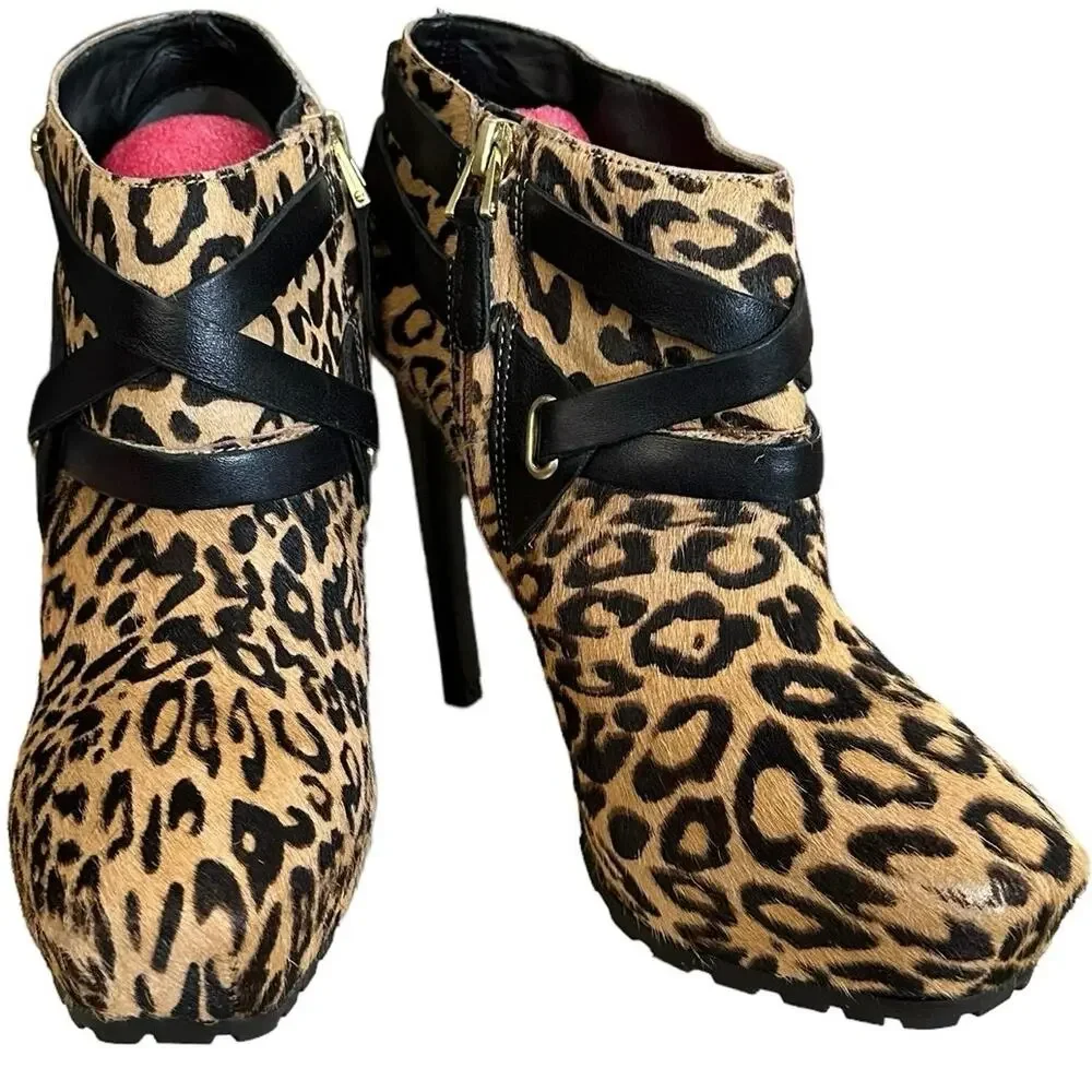 Guess leopard cheetah animal print calf hair‎ / leather high heel boots size - Picture 2 of 11